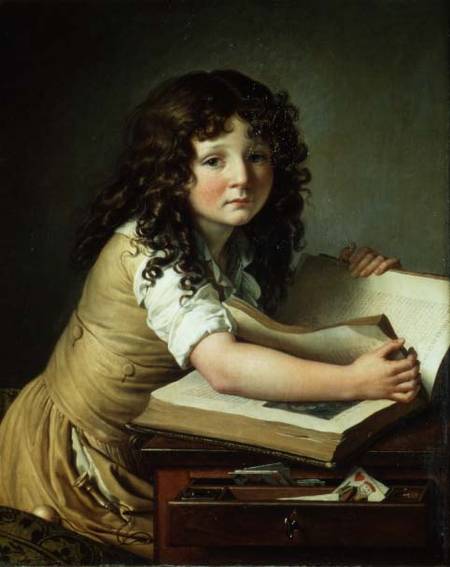 A child looking at pictures in a book van Anne-Louis Girodet de Roucy-Trioson