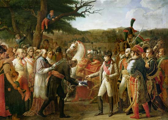 Napoleon Bonaparte (1769-1821) Receiving the Keys of Vienna at the Schloss Schonbrunn, 13th November van Anne-Louis Girodet de Roucy-Trioson