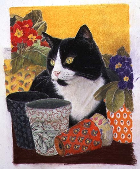 Bhajii and Flowerpots (pastel on paper)  van Anne  Robinson