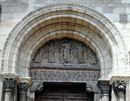 The Ascension, tympanum from the Porte Miegeville van Anonym Romanisch
