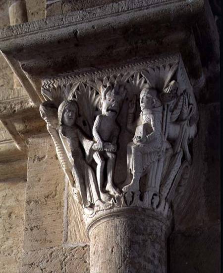 Column Capital depicting St Benedict performing an exorcism van Anonym Romanisch