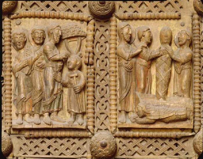 Kapitoltüre, Heilung des Blinden, Erweckung des Lazarus van Anonym Romanisch