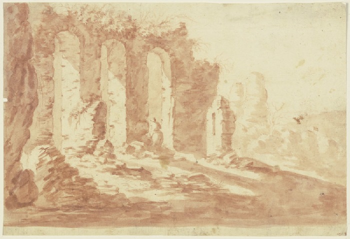 Landschaft mit Ruine eines Aquäduktes van Anonym