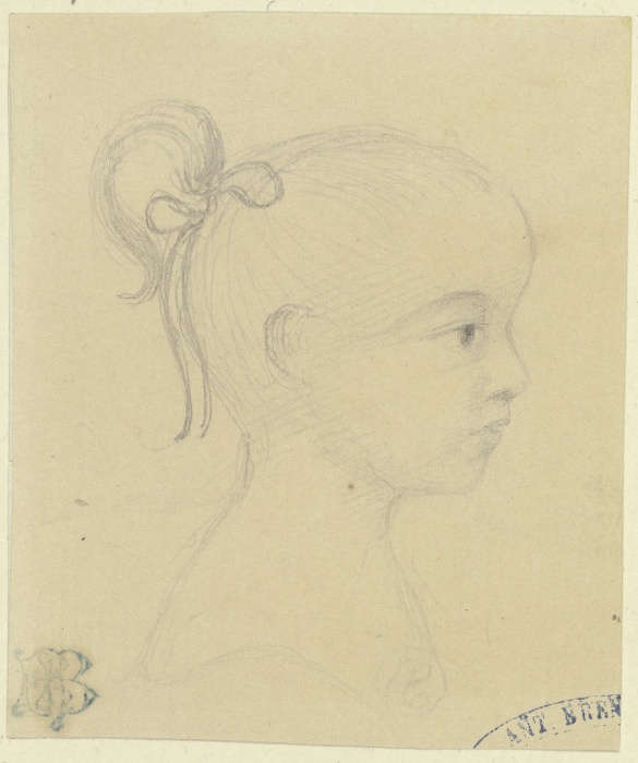 Porträt eines kleinen Mädchens mit Pferdeschwanzfrisur, Profil nach rechts van Anonym