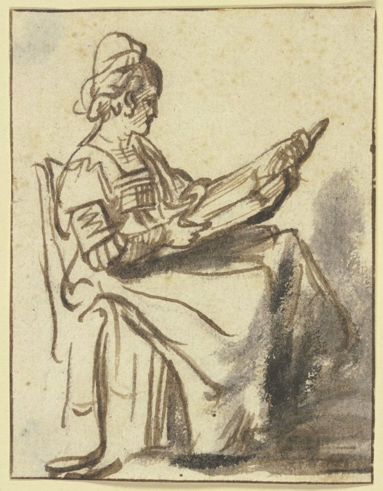 Sitting woman, reading van Anonym