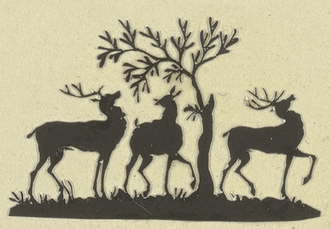 Zwei männliche Hirsche und eine Hirschkuh unter einem Baum van Anonym