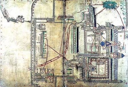 Ms R 171 f.285 Plan of Canterbury Cathedral and the plumbing system van Anoniem