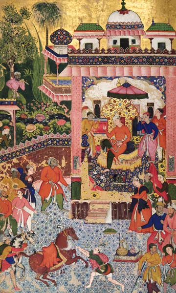 L.53.2/7 folio 28 A Durbar Scene, from the 'Khizr Khani Duval Rani',Mughal van Anoniem