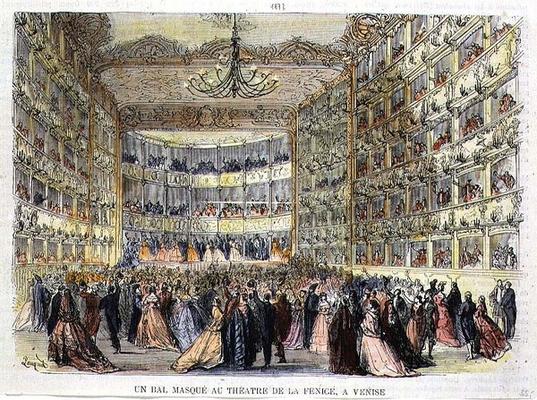 A Masked Ball at the Fenice Theatre, Venice, 19th century van Anoniem
