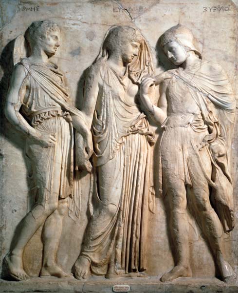 Hermes, Orpheus and Eurydice, relief van Anoniem