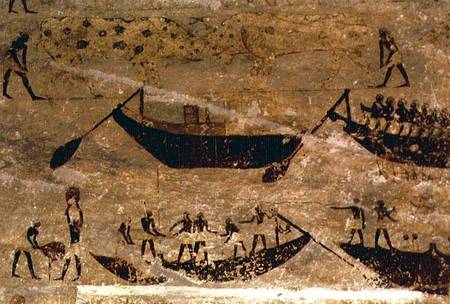 Boats going downstream, detail from a tomb wall painting,Egyptian van Anoniem