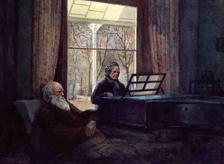 Charles Darwin and his wife at the Piano van Anoniem