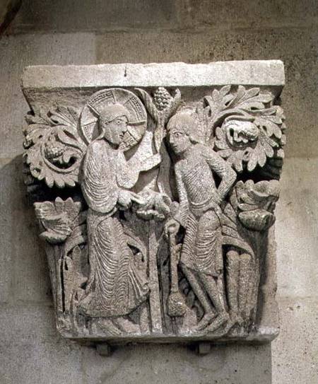 Column capital depicting Christ and James the Less van Anoniem