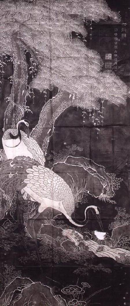 Cranes and pine trees by Chu Chi-i, the subject is a popular Taoist symbol of the long life that is van Anoniem