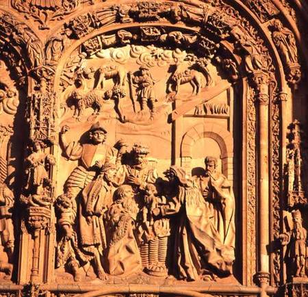 Detail of the exterior of San Estabandepicting the Adoration of the Magi van Anoniem
