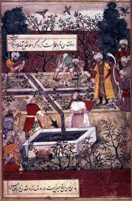 Emperor Babur and his architect plan the Bagh-i-Wafa near Jalalabad, from the 'Baburnama' (the 'Memo van Anoniem