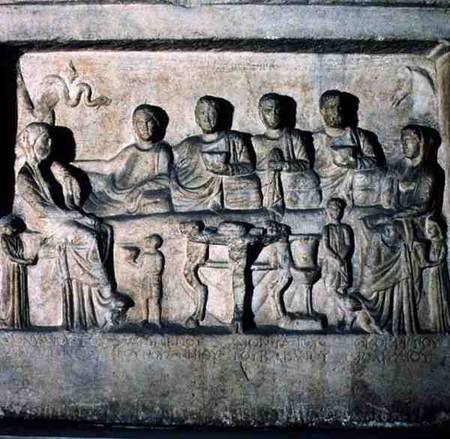 Funeral banquet scene from a stela relief Greek van Anoniem