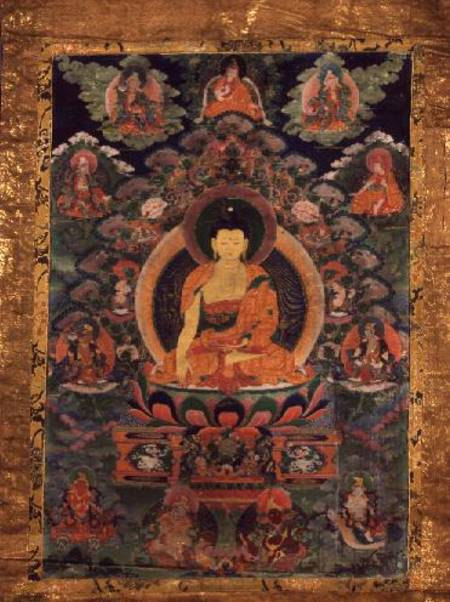 GQ122 Thangka of Shakyamuni Buddha with eleven figures van Anoniem