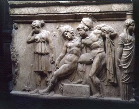 Greek Sarcophagus with a Scene showing the Battle of the Amazons van Anoniem