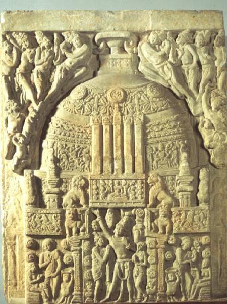 Greenish limestone carving of a Buddhist stupa, Nagarjunakonda,AP van Anoniem