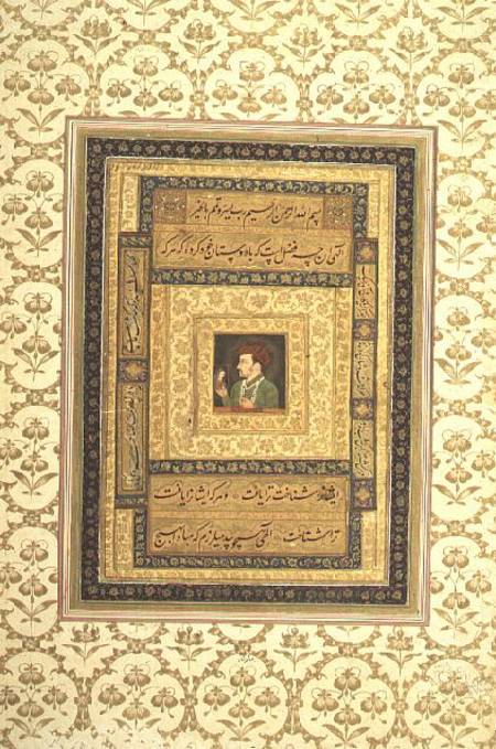 Jahangir holding a picture of the Madonna, inscribed in Persian: Jahangir Shah,Moghul van Anoniem