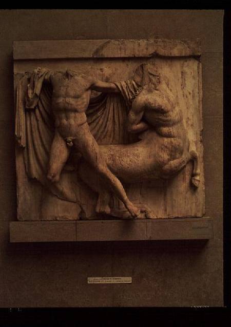A Lapith killing a Centaurmetope XXVII from the south side of the Parthenon van Anoniem