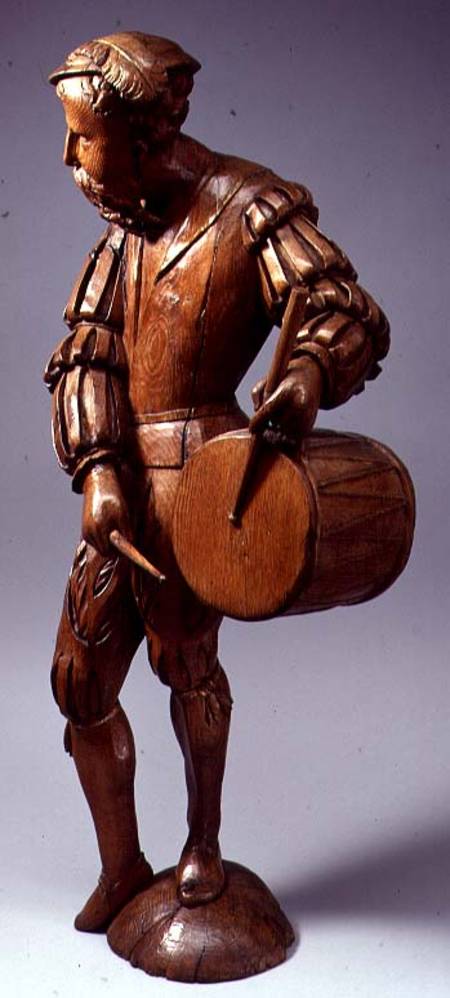 Large figure of a musician with a drum, possibly a Swiss mercenary,North European van Anoniem