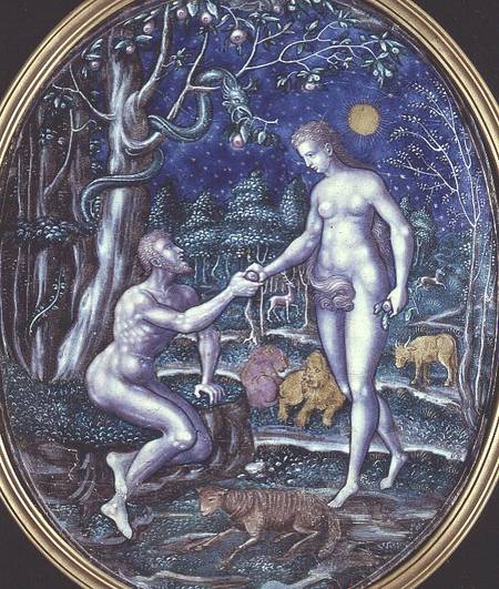 Limoges plaque depicting Adam and Eve van Anoniem