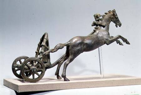 Model of a two horse chariot (one horse lost), found in the Tiber River,Roman van Anoniem
