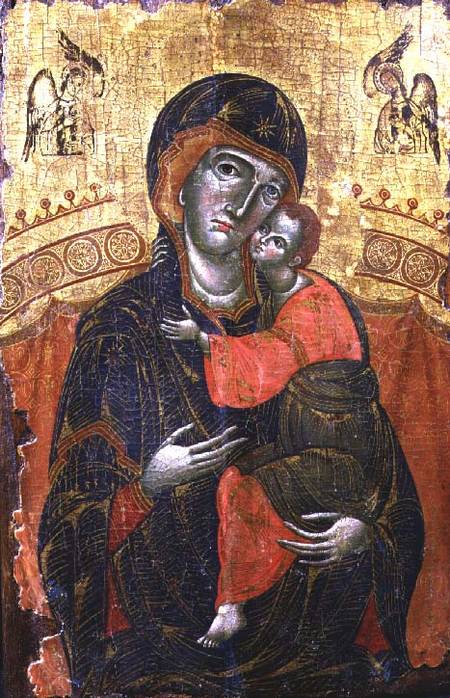 The Mother of God of Tenderness (Eleousa) enthroned, icon, Yugoslavian,from Dalmatia van Anoniem
