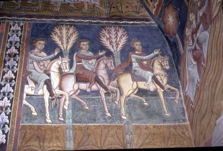 Three Mounted Messengers Ride Towards Mount Soratte in Search of the Popefrom the cycle of the life van Anoniem