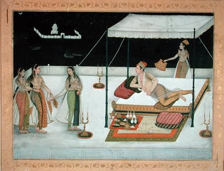 A Mughal prince receiving a lady at night van Anoniem