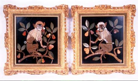 Pair of Italian pietra-dura panels of monkeys van Anoniem