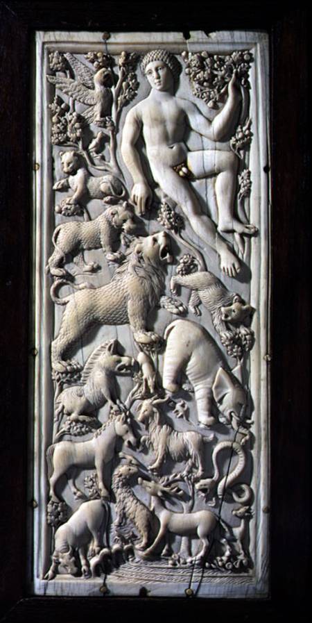 Panel depicting Adam in Paradise with the animalsItalian van Anoniem