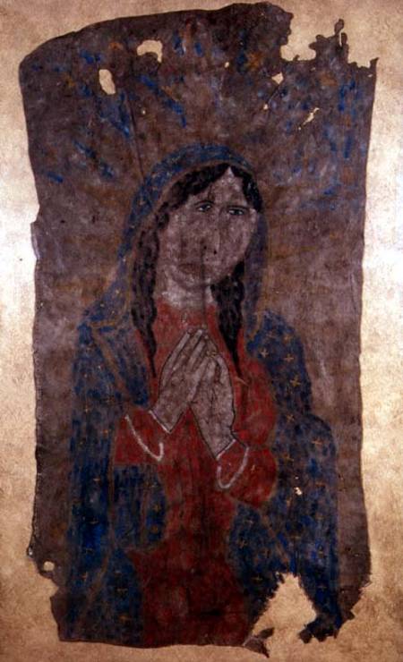 Pueblo Indian hide Painting of a Madonna van Anoniem