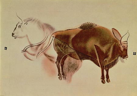 Rock painting of two bison van Anoniem