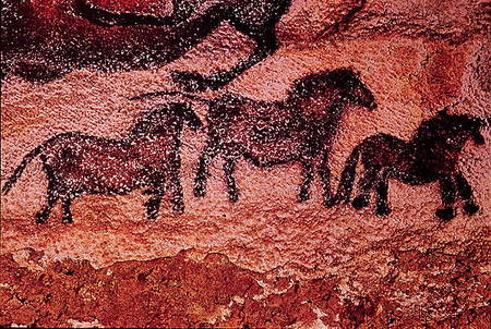 Rock painting of tarpans (ponies) van Anoniem