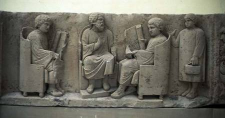 School scene, from Neumagen,Roman relief panel van Anoniem