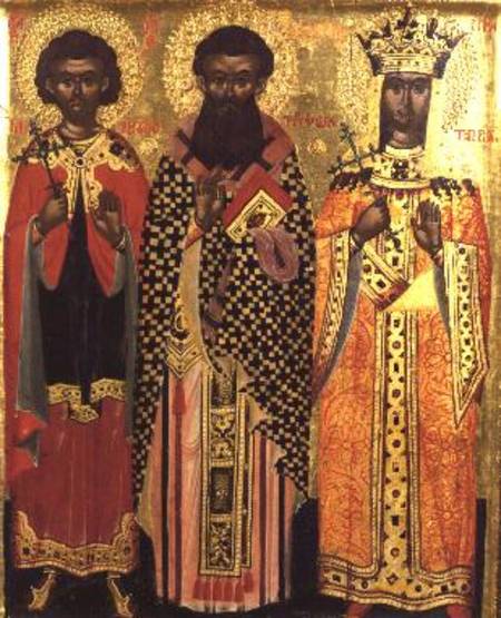 SS. Mercurios, Tryphon and Katherine,icon from the Ionian Isles van Anoniem