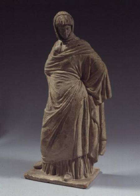Stone female statuette, Boeotian, Tanagra,Hellenistic period van Anoniem