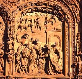 Detail of the exterior of San Estabandepicting the Adoration of the Magi