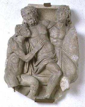 Fragment from a sarcophagus depicting Dionysus and Ariadne in a chariotRoman
