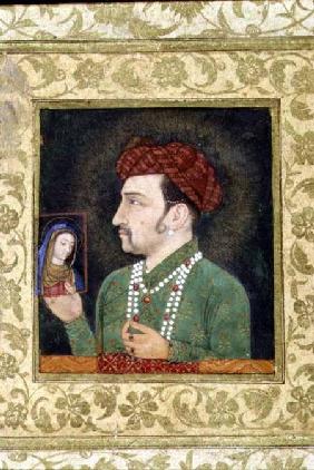 Jahangir holding a picture of the Madonna
