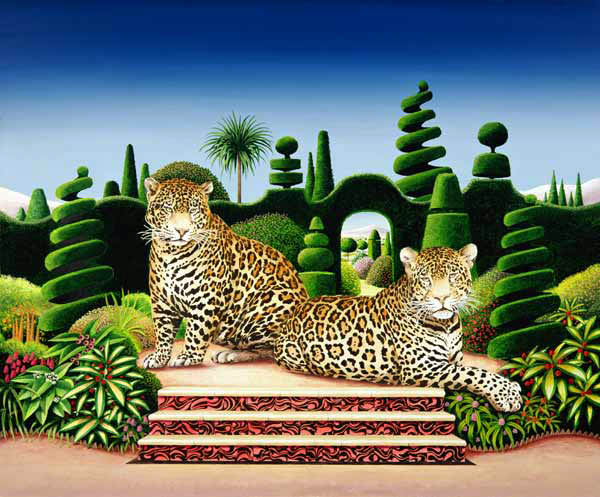 Jaguars in a Garden, 1986 (acrylic on board)  van Anthony  Southcombe