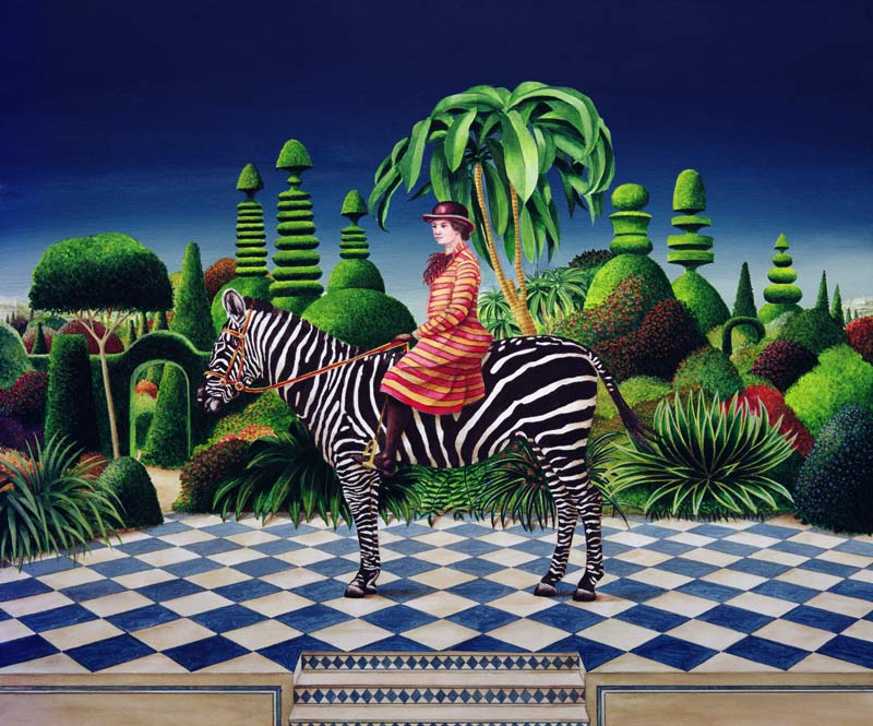 Lady on a Zebra, 1981 (acrylic on board)  van Anthony  Southcombe