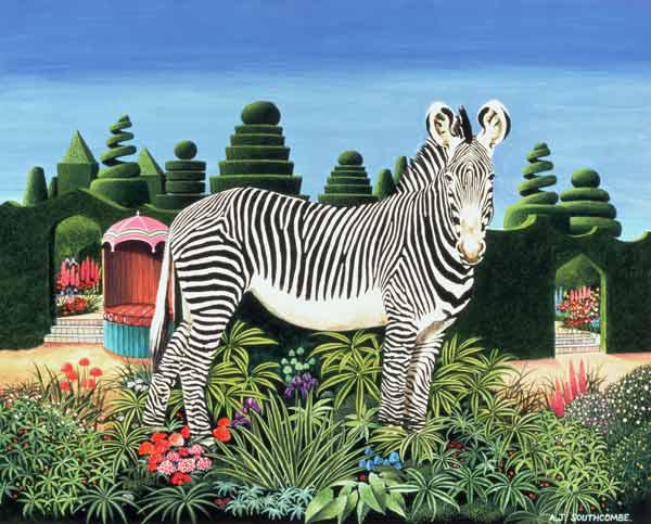 Zebra in a Garden, 1977 (acrylic on board) 