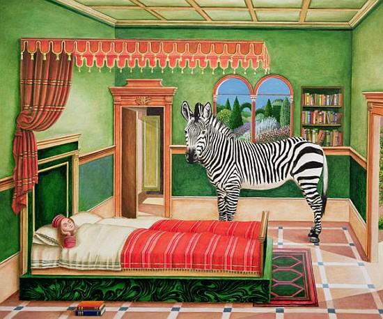 Zebra in a Bedroom, 1996 (acrylic on board)  van Anthony  Southcombe