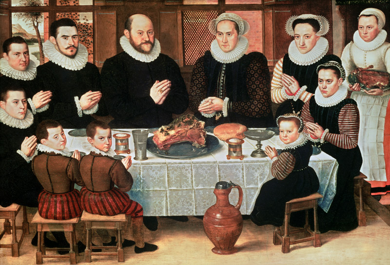 A Family Saying Grace Before the Meal van Anthuenis Claeissins or Claeissens