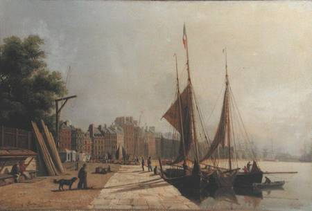Early Morning Quayside, Le Havre van Antione Leon Morel-Fatio