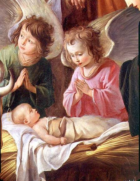 Adoration of the Shepherds, detail of the Angels and Child van Antoine and Louis  & Mathieu Le Nain